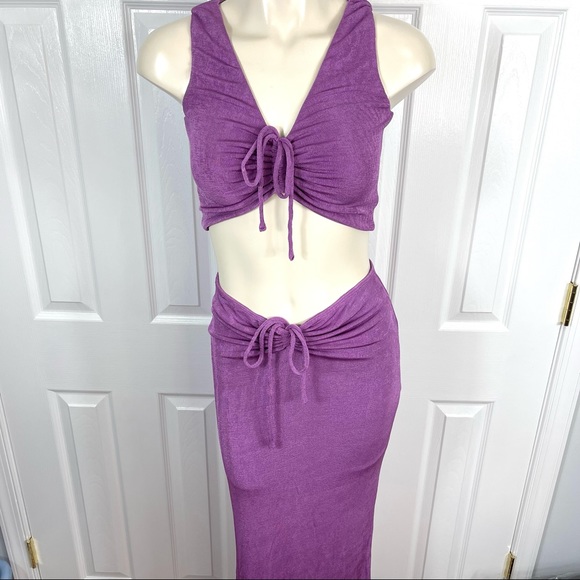 WHITE FOX BOUTIQUE So Romantic Drawstring Set PURPLE 2 piece stretchy M … - Picture 5 of 12